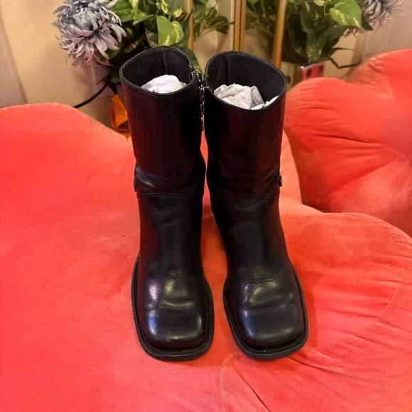 Harley Davidson Black Women's Leather Mid-Calf Block Heel Boots - Picture 3 of 6